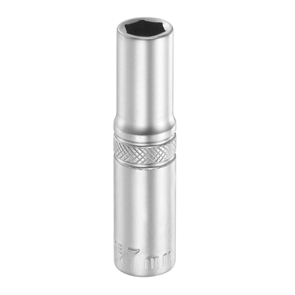 Uxcell 6 Points Deep Socket 1/4" Drive 7mm Nickel Plating Flip Sleeve 2" Long
