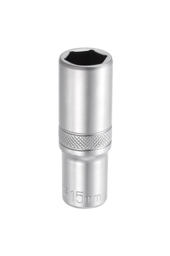 6 Points Deep Socket 3/8" Drive 15mm Deep Metric CR-V Steel Polished Nickel Plating Impact Sockets 64mm / 2.5" Long Flip Sleeve Tool for Home Auto Nuts Bolts Repair