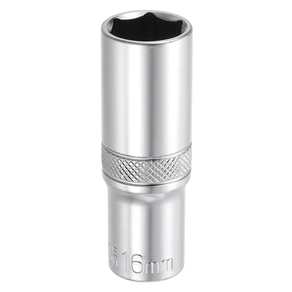 Uxcell 6 Points Deep Socket 3/8" Drive 16mm Deep Metric CR-V Steel Polished Nickel Plating Impact Sockets 64mm / 2.5" Long Flip Sleeve Tool for Home Auto Nuts Bolts Repair