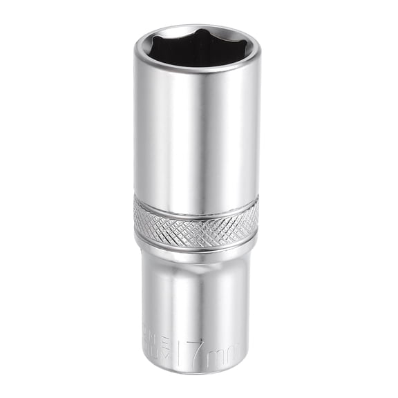 Uxcell 6 Points Deep Socket 3/8" Drive 17mm Deep Metric CR-V Steel Polished Nickel Plating Impact Sockets 64mm / 2.5" Long Flip Sleeve Tool for Home Auto Nuts Bolts Repair