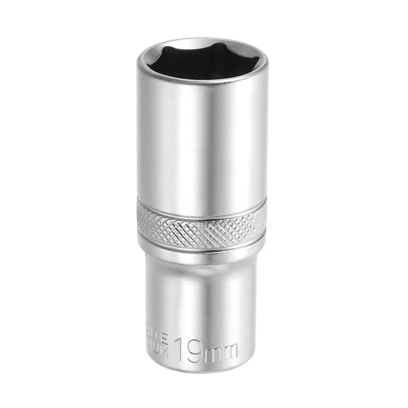 Uxcell 6 Points Deep Socket 3/8" Drive 19mm Deep Metric CR-V Steel Polished Nickel Plating Impact Sockets 64mm / 2.5" Long Flip Sleeve Tool for Home Auto Nuts Bolts Repair