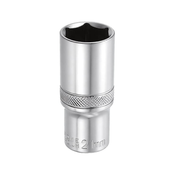 Uxcell 6 Points Deep Socket 3/8" Drive 21mm Deep Metric CR-V Steel Polished Nickel Plating Impact Sockets 64mm / 2.5" Long Flip Sleeve Tool for Home Auto Nuts Bolts Repair