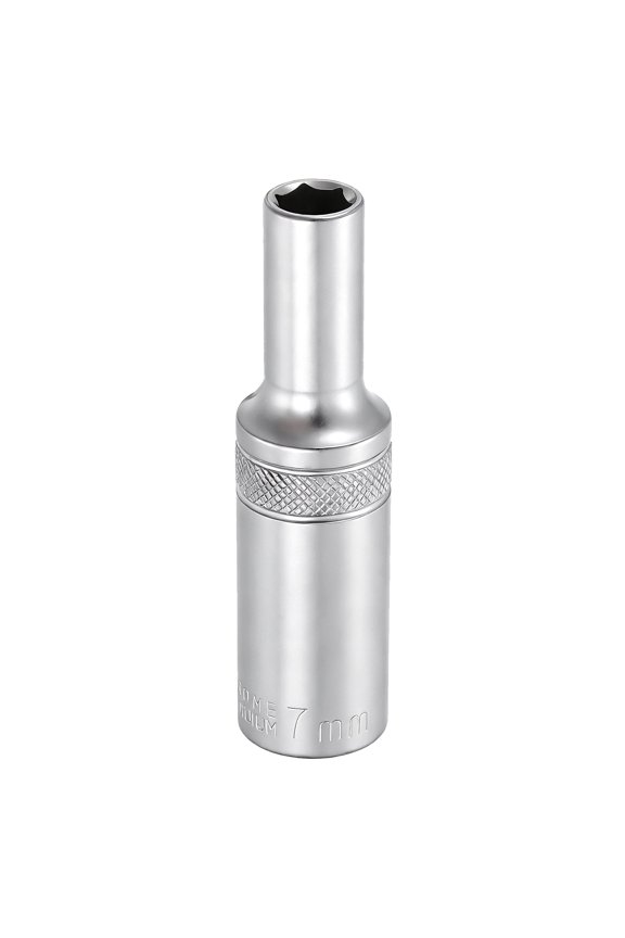 6 Points Deep Socket 3/8" Drive 7mm Deep Metric CR-V Steel Polished Nickel Plating Impact Sockets 64mm / 2.5" Long Flip Sleeve Tool for Home Auto Nuts Bolts Repair