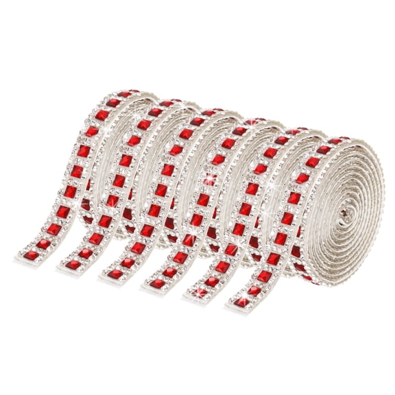 Uxcell 6 Roll Self Adhesive Rhinestone Ribbon, 1 Yard Crystal Rhinestone Strips, 0.8 cm Width Glass Bling Crystal Tape Stickers for Clothing DIY Crafts Party Decoration, Red