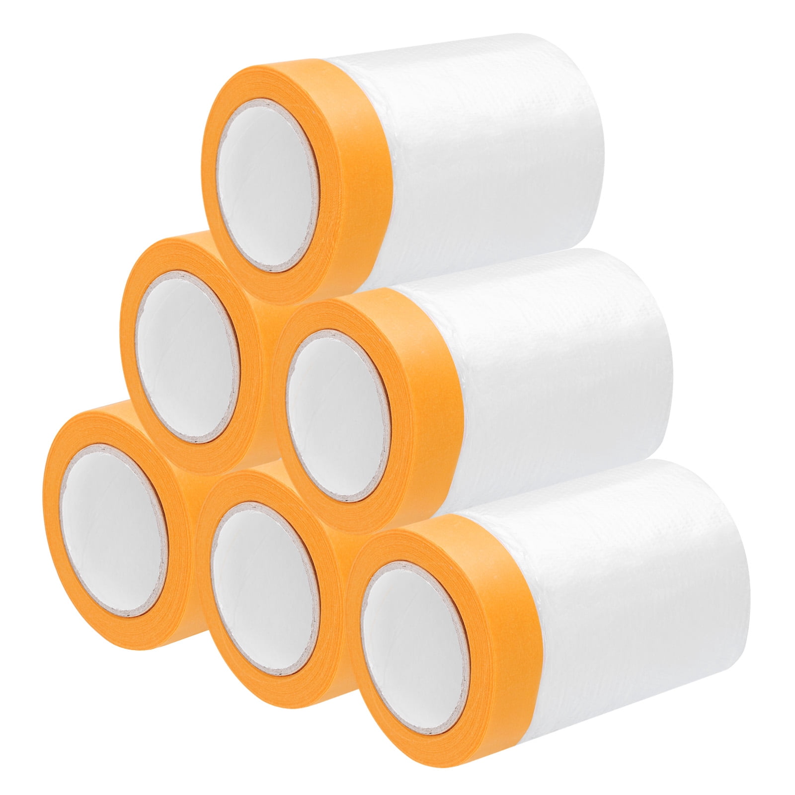 Uxcell 6 Rolls Painters Plastic With Tape, 2 x 59 Ft  Pre-Taped Masking Film Tape, Yellow/Clear