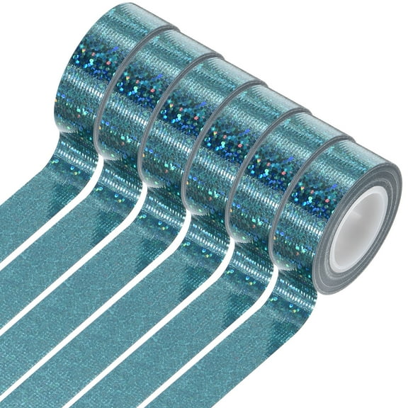 Uxcell 6 Rolls Holographic Tape Decorative Tape 0.6 Inch x 5.5 Yards, Cyan