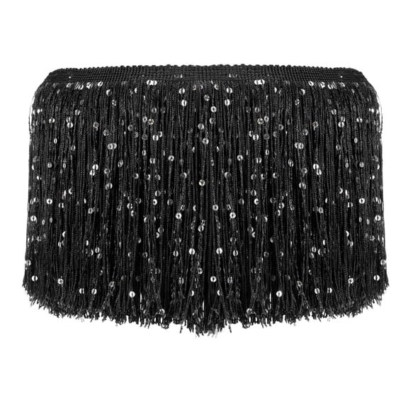 Uxcell Sequin Chainette Fringe Trim, Tassel Sewing Trim Fringes for Latin Dress Stage Black 2 Yard x 6 In