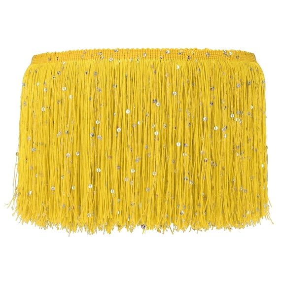 Uxcell Sequin Chainette Fringe Trim, Tassel Sewing Trim Fringes for Latin Dress Stage Gold 2 Yard x 6 In