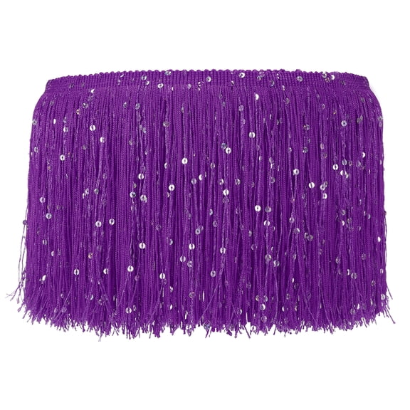 Uxcell Sequin Chainette Fringe Trim, Tassel Sewing Trim Fringes for Latin Dress Stage Purple 2 Yard x 6 In