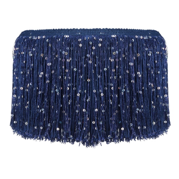 Uxcell Sequin Chainette Fringe Trim, Tassel Sewing Trim Fringes for Latin Dress Stage Navy Blue 5 Yard x 6 In