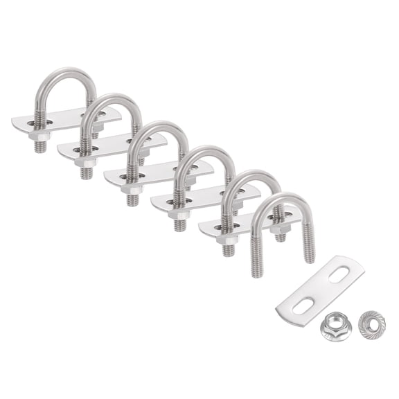 Uxcell 6 Set 11/16" Inner Wide Round U Bolts, 1-1/2" Length 304 Stainless Steel U-Bolts with Flange Hexagon Nuts, Frame Plates for Trailer, Automotive, (18mm W x 37.5mm L)