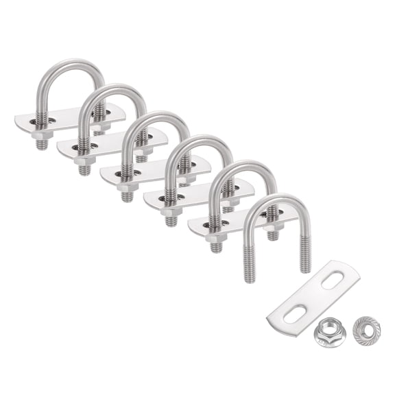 Uxcell 6 Set 13/16" Inner Wide Round U Bolts, 1-9/16" Length 304 Stainless Steel U-Bolts with Flange Hexagon Nuts, Frame Plates for Trailer, Automotive, (20mm W x 40mm L)