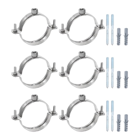 Uxcell 6 Set Adjustable Pipe Bracket Clamps 2-1/2" (63mm) Stainless Steel Wall Ceiling Mount Split Ring Hanger Metal Pipe Supports Clamp with Screws & Expansion Tube for Pipe Tube (M8)