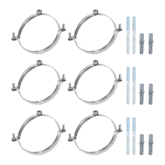 Uxcell 6 Set Adjustable Pipe Bracket Clamps 4-5/16" (110mm) Stainless Steel Wall Ceiling Mount Split Ring Hanger Metal Pipe Supports Clamp with Screws & Expansion Tube for Pipe Tube (M8)