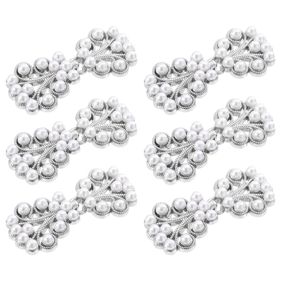 Uxcell 6 Set Cloak Clasp Fasteners, Pearl Sewing Hook and Eye Closure, Silver