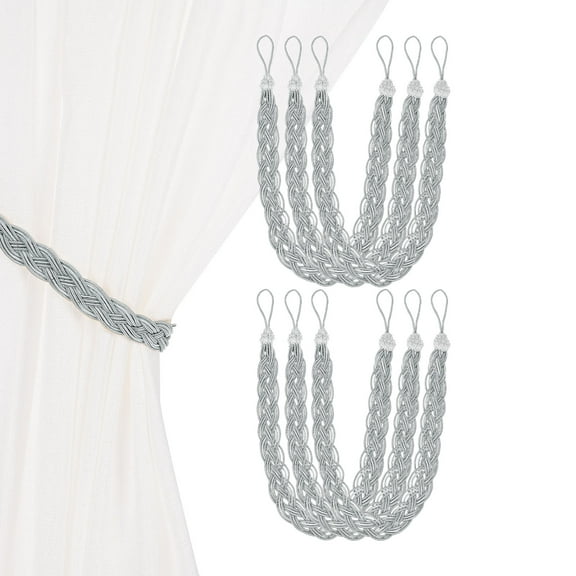 Uxcell 6-Set Curtain Tiebacks with Curtain Holdbacks, Braided Tie Backs W Black Metal Hooks for Home Window Drapery/Wall Decorative/Bedroom/Office/Nursery/Room/Hotel [Silver]