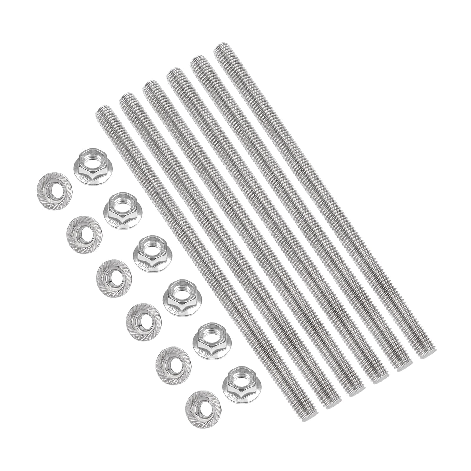 Uxcell 6 Set M8 x 1.25mm Fully Threaded Rods 6 Inch, 304 Stainless Steel All Threaded Rod Metric Right Hand Threads with 12Pcs Flange Hexagon Nut for Clamps Hangers U-Bolt
