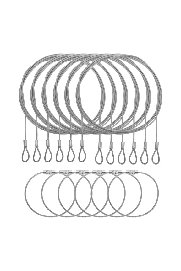 6 Set Security Cable Lock - Double Loop Cable (6.56 ft x 0.08 Inch) with Wire Keychain Cable (6 x 0.06 Inch) Vinyl Coated Stainless Steel Safety Rope Key Ring Holder, Silver