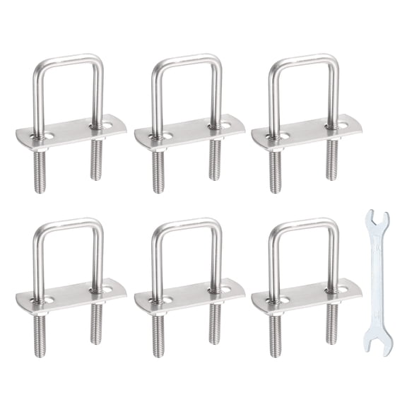 Uxcell 6 Sets M6 Square U-Bolts, 1.02" Inner Width 1.97" Length 304 Stainless Steel U Clamp Bolts with Nuts, Plates and Wrench