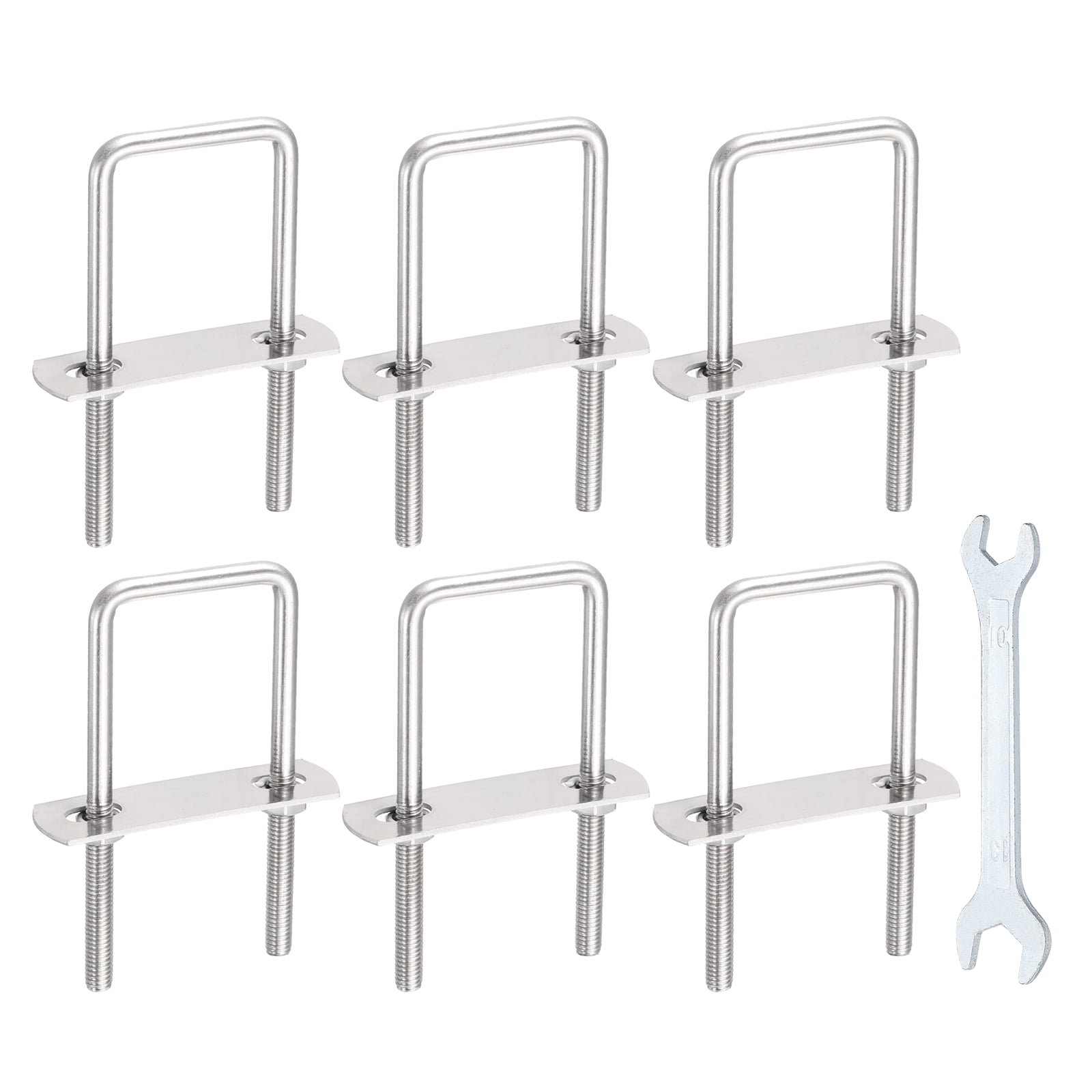 Uxcell 6 Sets M6 Square U-Bolts, 1.42" Inner Width 3.54" Length 304 Stainless Steel U Clamp Bolts with Nuts, Plates and Wrench