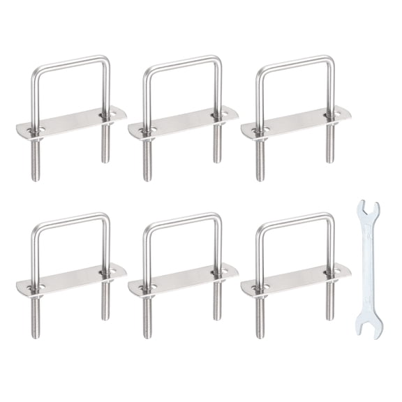 Uxcell 6 Sets M6 Square U-Bolts, 1.61" Inner Width 3.15" Length 304 Stainless Steel U Clamp Bolts with Nuts, Plates and Wrench
