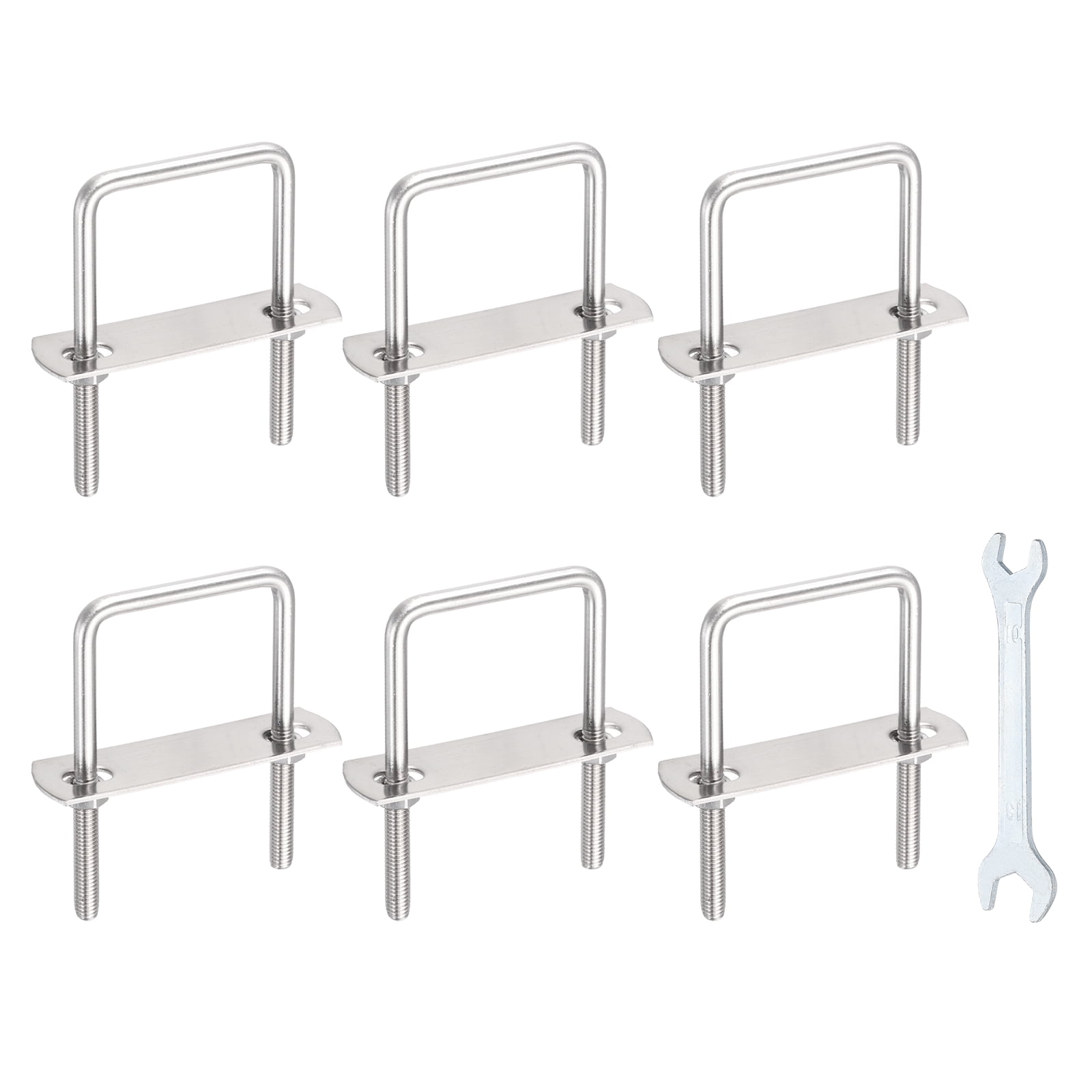 Uxcell 6 Sets M6 Square U-Bolts, 1.81" Inner Width 3.15" Length 304 Stainless Steel U Clamp Bolts with Nuts, Plates and Wrench
