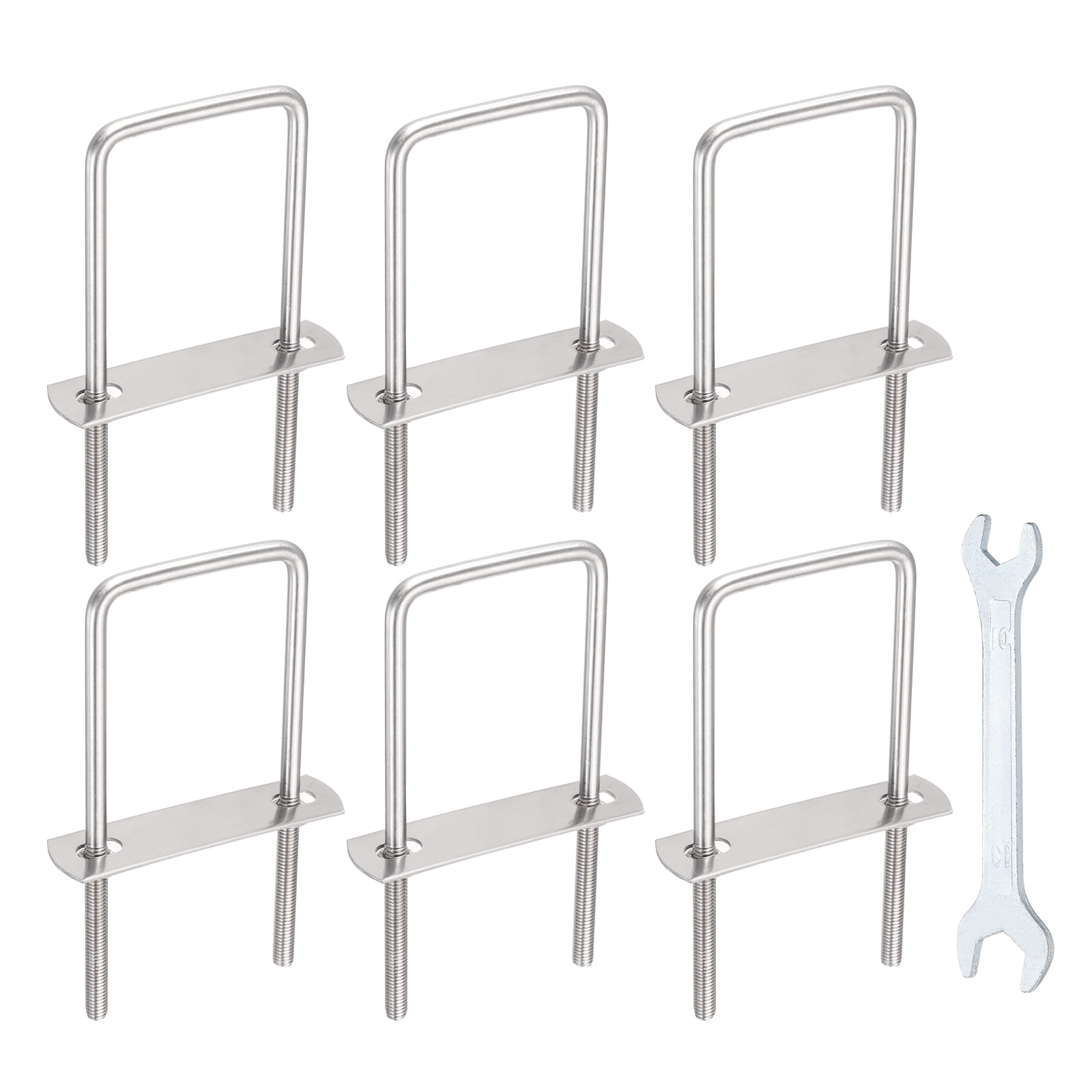 Uxcell 6 Sets M6 Square U-Bolts, 2.01" Inner Width 4.72" Length 304 Stainless Steel U Clamp Bolts with Nuts, Plates and Wrench