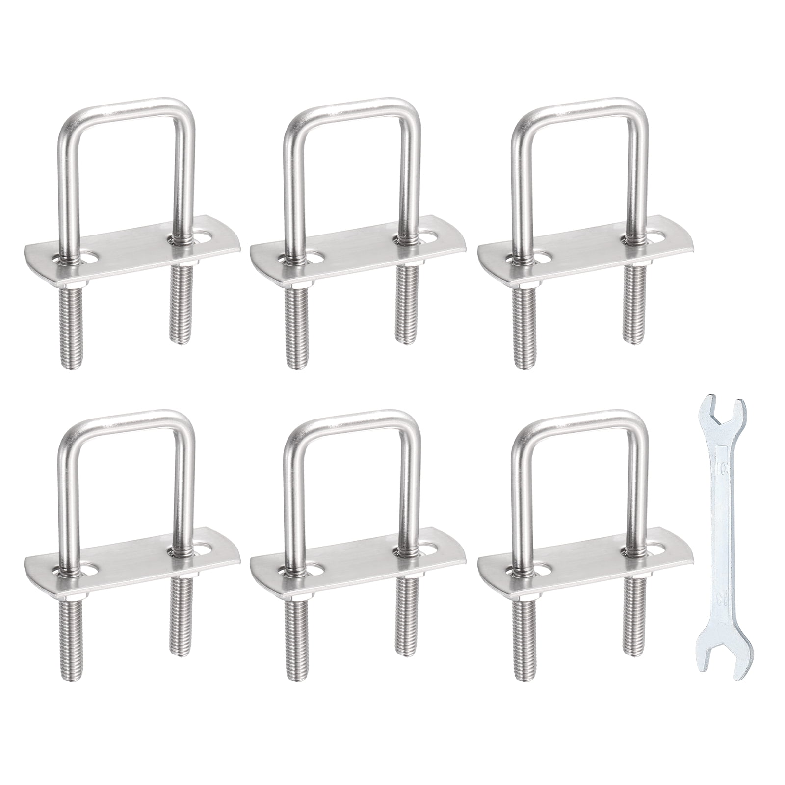Uxcell 6 Sets M8 Square U-Bolts, 1.02" Inner Width 2.95" Length 304 Stainless Steel U Clamp Bolts with Nuts, Plates and Wrench
