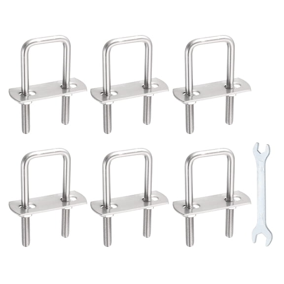 Uxcell 6 Sets M8 Square U-Bolts, 1.02" Inner Width 2.95" Length 304 Stainless Steel U Clamp Bolts with Nuts, Plates and Wrench