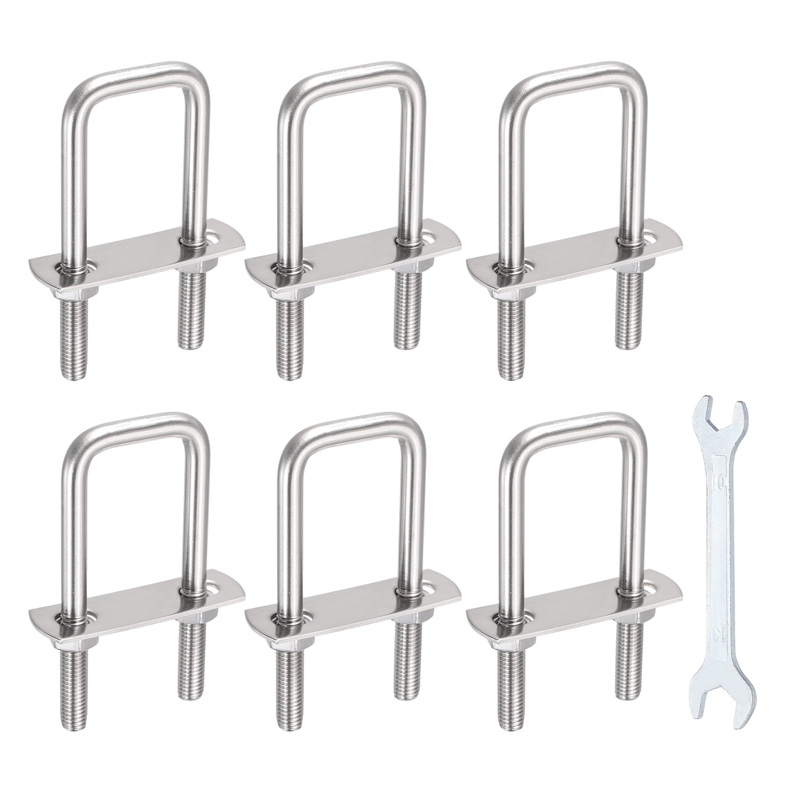 Uxcell 6 Sets M8 Square U-Bolts, 1.22" Inner Width 2.36" Length 304 Stainless Steel U Clamp Bolts with Nuts, Plates and Wrench