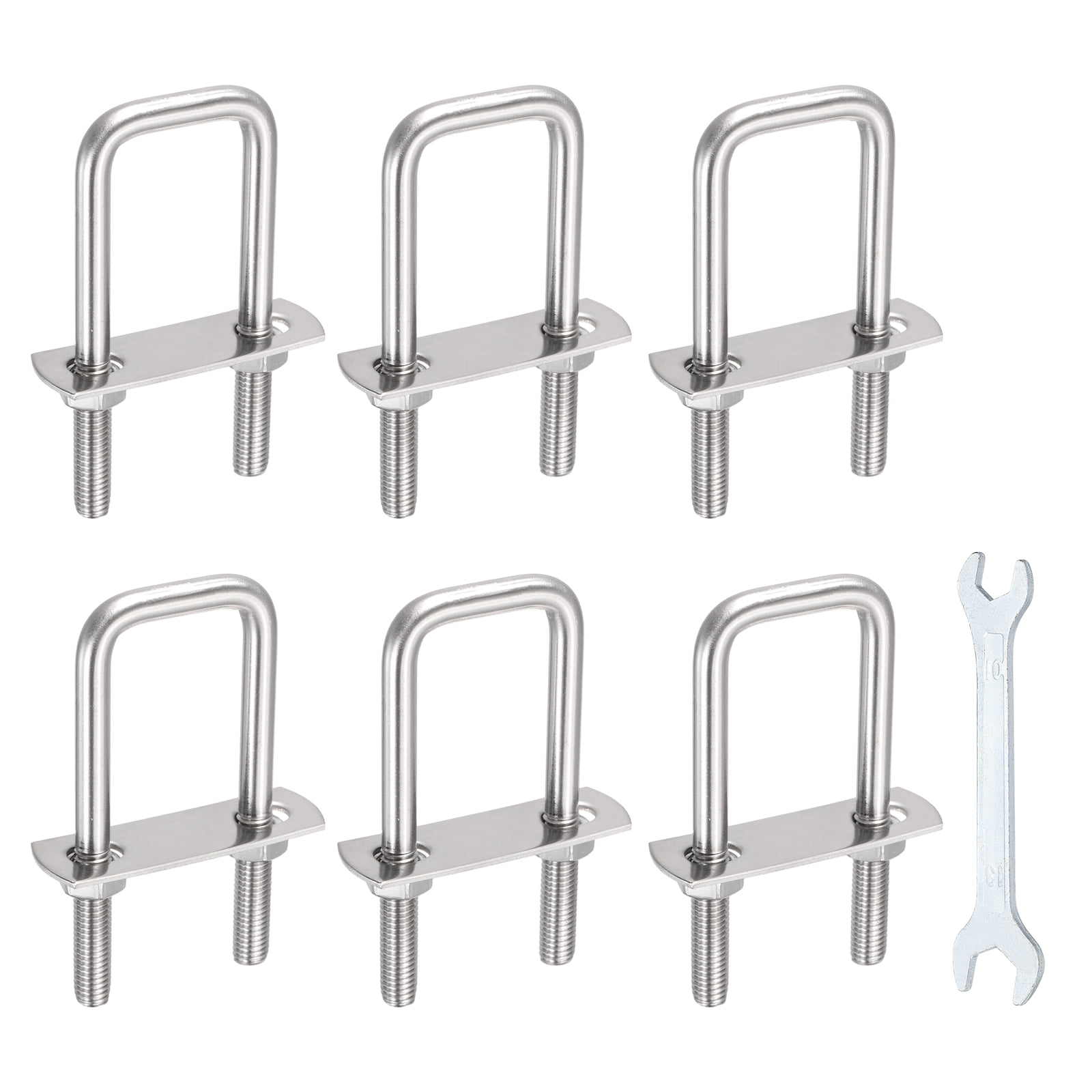 Uxcell 6 Sets M8 Square U-Bolts, 1.22" Inner Width 3.54" Length 304 Stainless Steel U Clamp Bolts with Nuts, Plates and Wrench
