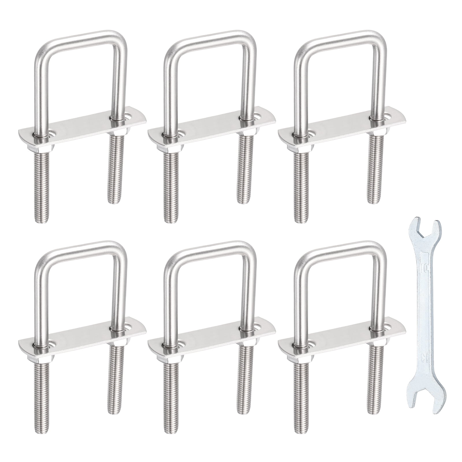 Uxcell 6 Sets M8 Square U-Bolts, 1.42" Inner Width 3.35" Length 304 Stainless Steel U Clamp Bolts with Nuts, Plates and Wrench