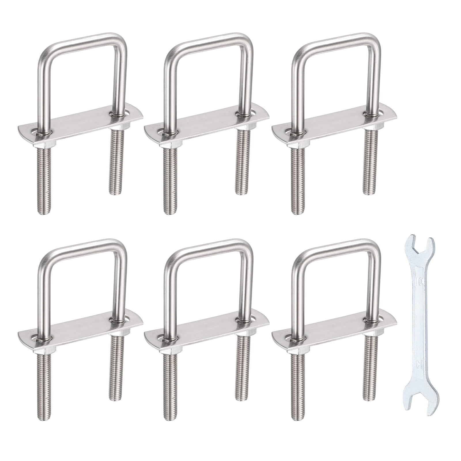 Uxcell 6 Sets M8 Square U-Bolts, 1.57" Inner Width 2.56" Length 304 Stainless Steel U Clamp Bolts with Nuts, Plates and Wrench