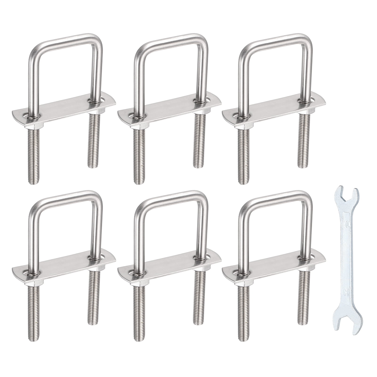 Uxcell 6 Sets M8 Square U-Bolts, 1.61" Inner Width 3.15" Length 304 Stainless Steel U Clamp Bolts with Nuts, Plates and Wrench