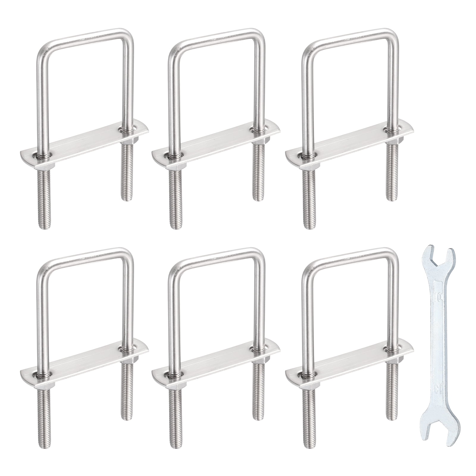 Uxcell 6 Sets M8 Square U-Bolts, 2.01" Inner Width 3.15" Length 304 Stainless Steel U Clamp Bolts with Nuts, Plates and Wrench