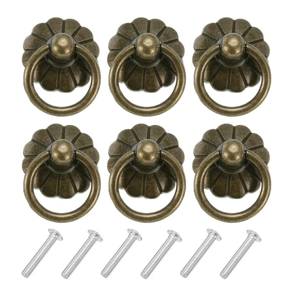 Uxcell 6 Sets Vintage Drop Ring Knobs for Dresser Drawer, Bronze(33mm/1.3" Long)