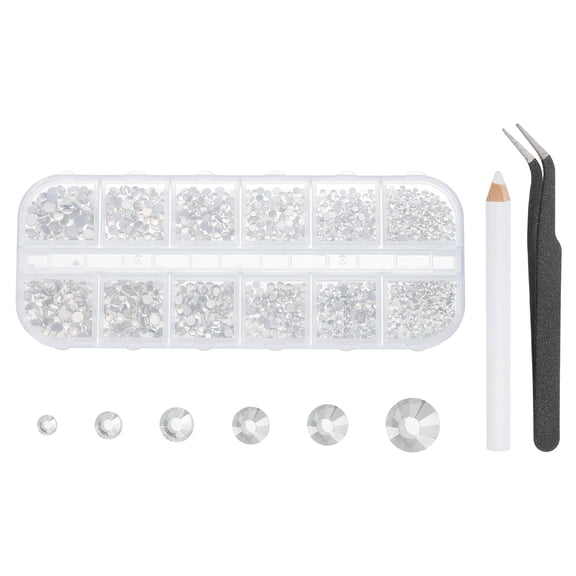 Uxcell 6 Sizes Glass Flatback Rhinestones with Tweezers Picking Pen, Crystal AB