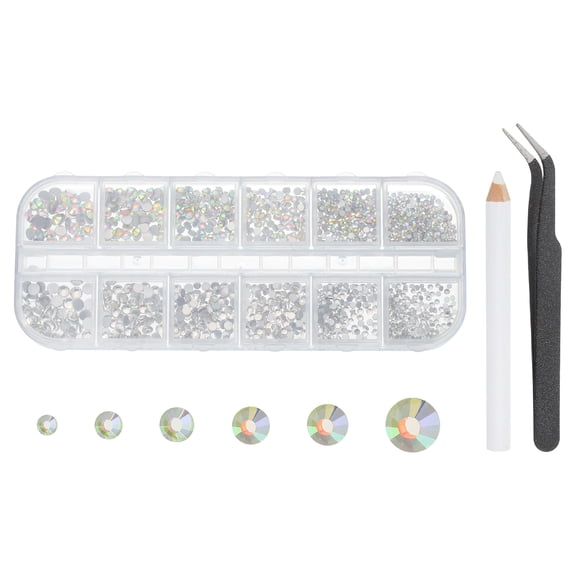 Uxcell 6 Sizes Glass Flatback Rhinestones with Tweezers Picking Pen, Crystal + Crystal AB
