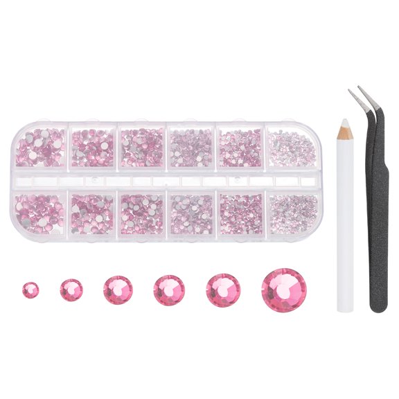 Uxcell 6 Sizes Glass Flatback Rhinestones with Tweezers Picking Pen, Rose