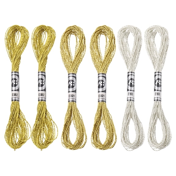 Uxcell 6 Skeins Embroidery Floss Nylon 8.75 Yards Length Metallic Embroidery Thread Gold Silver Light Gold