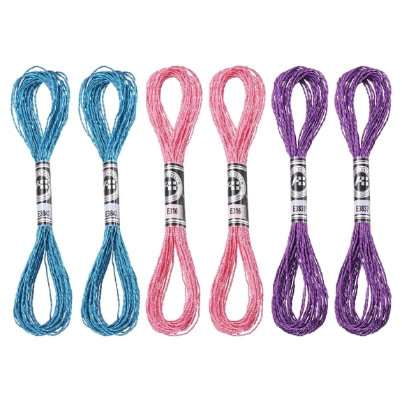 Uxcell 6 Skeins Embroidery Floss, Metallic Embroidery Thread Blue/Pink/Purple