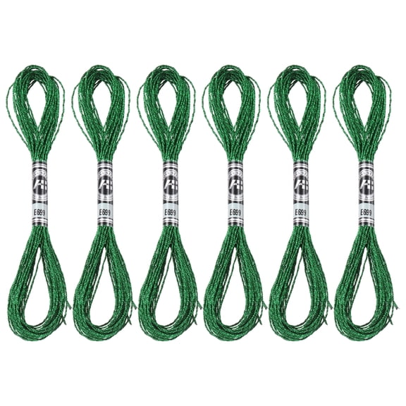 Uxcell 6 Skeins Embroidery Floss, Metallic Embroidery Thread Green
