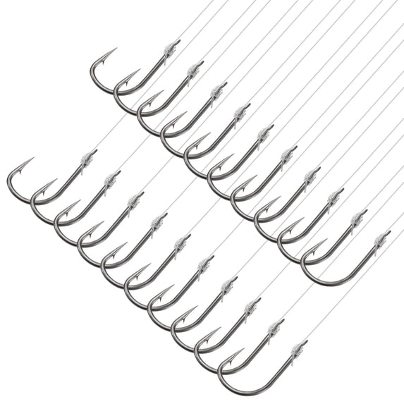 Uxcell 6# Small Fishing Hooks with 36cm Line, 0.4x0.23 Inch Double Hook Rigs with Barbs Fishing Hook, Silver Tone 20Pcs