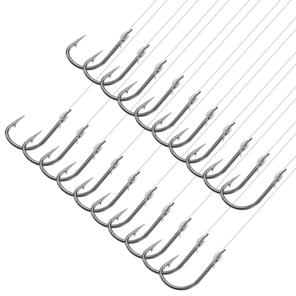 Uxcell 6# Small Fishing Hooks with 36cm Line, 0.4x0.23 Inch Double Hook Rigs with Barbs Fishing Hook, Silver Tone 20Pcs