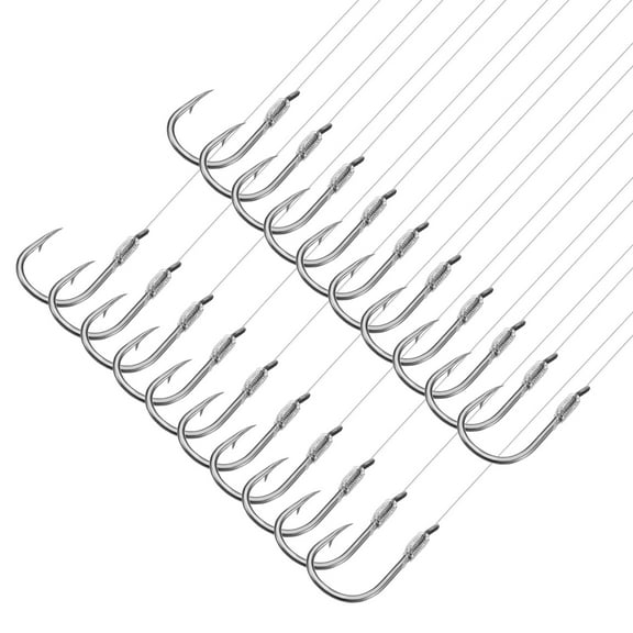 Uxcell 6# Small Fishing Hooks with 45cm Line, 0.48x0.31 Inch Double Hook Rigs with Barb Fishing Hook, Silver Tone 20Pcs