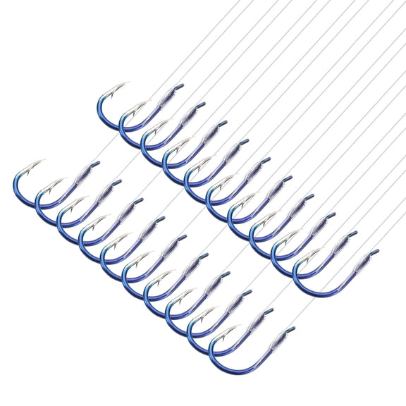 Uxcell 6# Small Fishing Hooks with 45cm Line, 0.51x0.31 Inch Double Hook Rigs with Barbs Fishing Hook, Blue 20Pcs