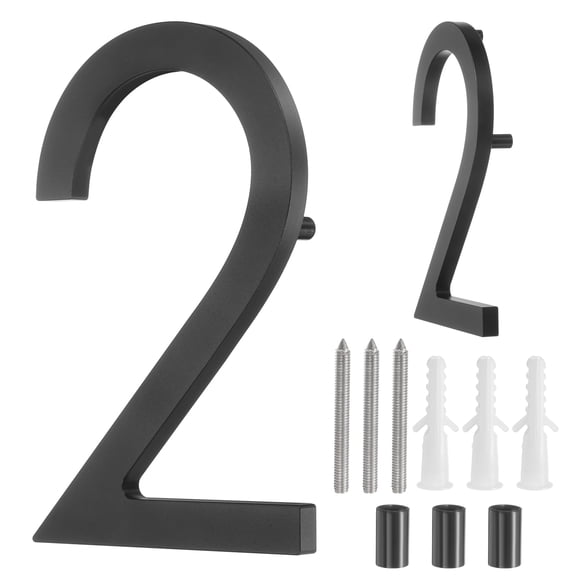 Uxcell 6" Solid Aluminum Floating House Numbers for Outside Address(Number 2, Black)