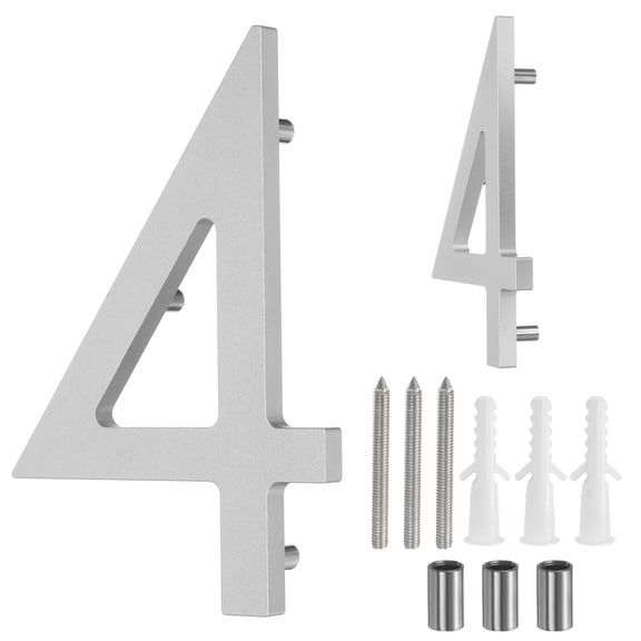 Uxcell 6" Solid Aluminum Floating House Numbers for Outside Address(Number 4, Silver)