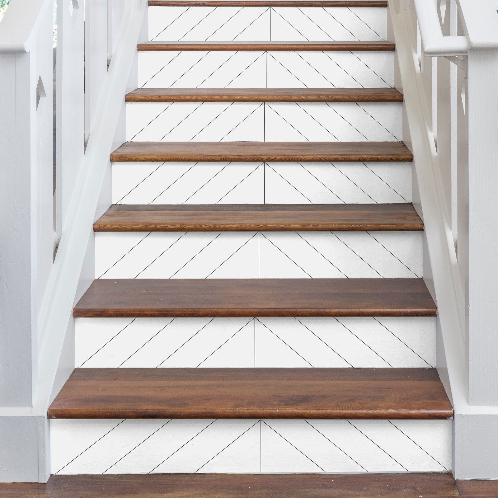 Uxcell 6 Strips Peel and Stick Stair Riser Stickers, 39.37"x7.09" Self-Adhesive Vinyl Scandinavian Stair Covers Riser Decals with Scraper for Stairway Steps, Grey Herringbone