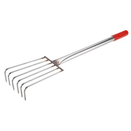 Uxcell 6 Teeth Claw Rake, 12.6-inch Stainless Steel Hand Rake with Rubber Handle for Beach, Silver Tone